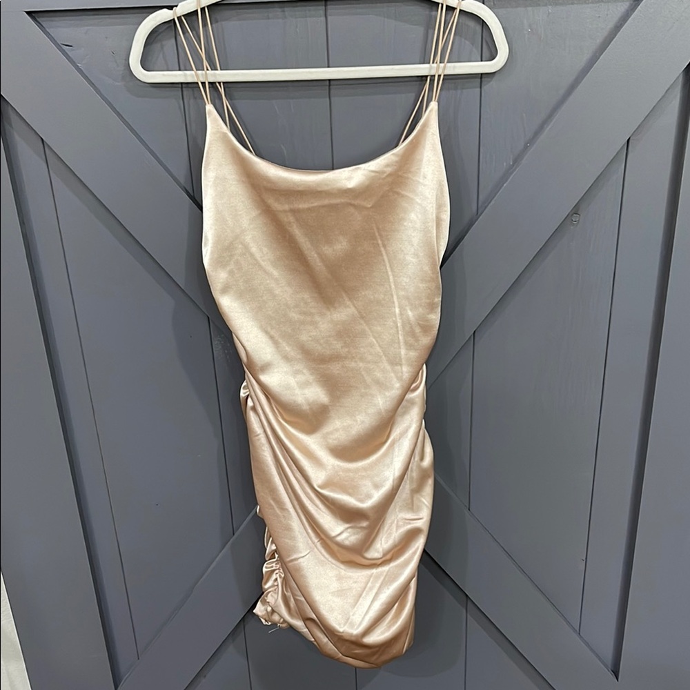 B Darlin Double Strap Gold Satin Mini Party Homecoming Dress Size 11 / 12